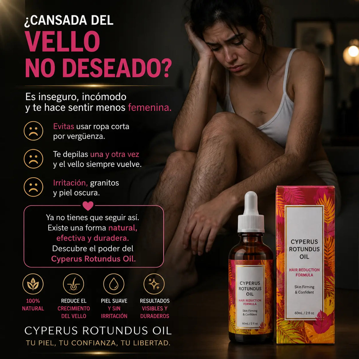 Cyperus Rotundus – Aceite para eliminar el Vello